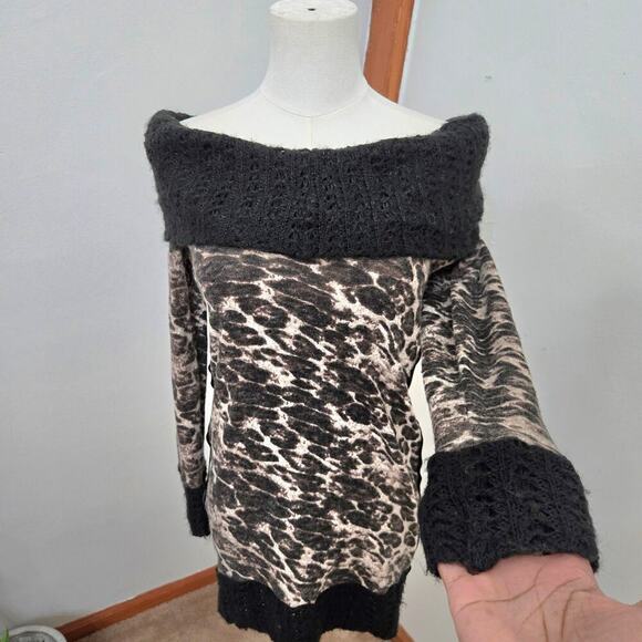 Graychild Leopard Sweater Zip Bling Moon Detail Vintage 90s Y2K Mob Wive Goth - Picture 2 of 12